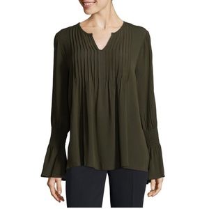 NWT By Artisan Smocked Bell Sleeve Pleated Blouse